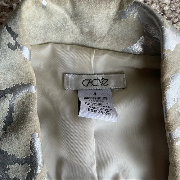 Cache Leather Blazer Grey Pattern 3/4 Sleeve - Picture 2 of 3